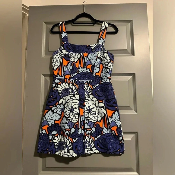 TopShop Mini Dress Womens Blue Floral 70s Style Sleeveless Pleated size 6 NWT - Picture 3 of 4